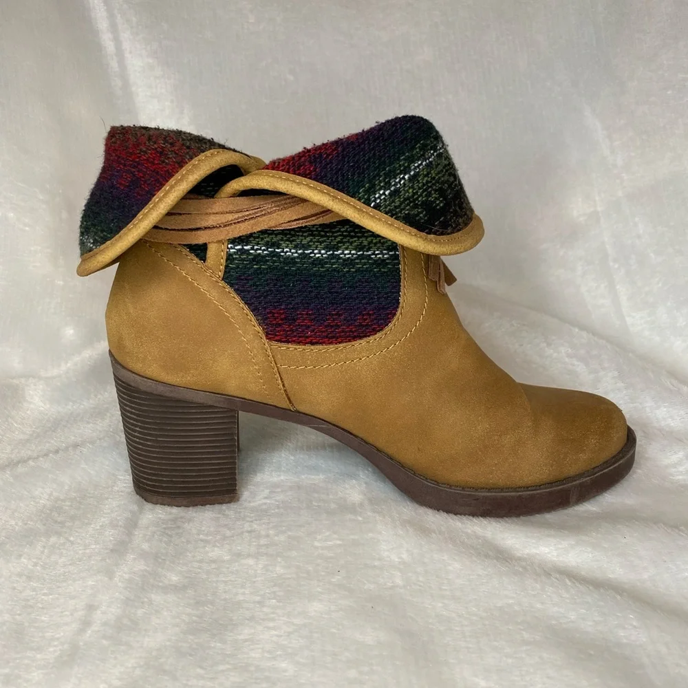 Sugar Holly Brown Faux Leather Heel Southwestern Aztec Boho Ankle Boots